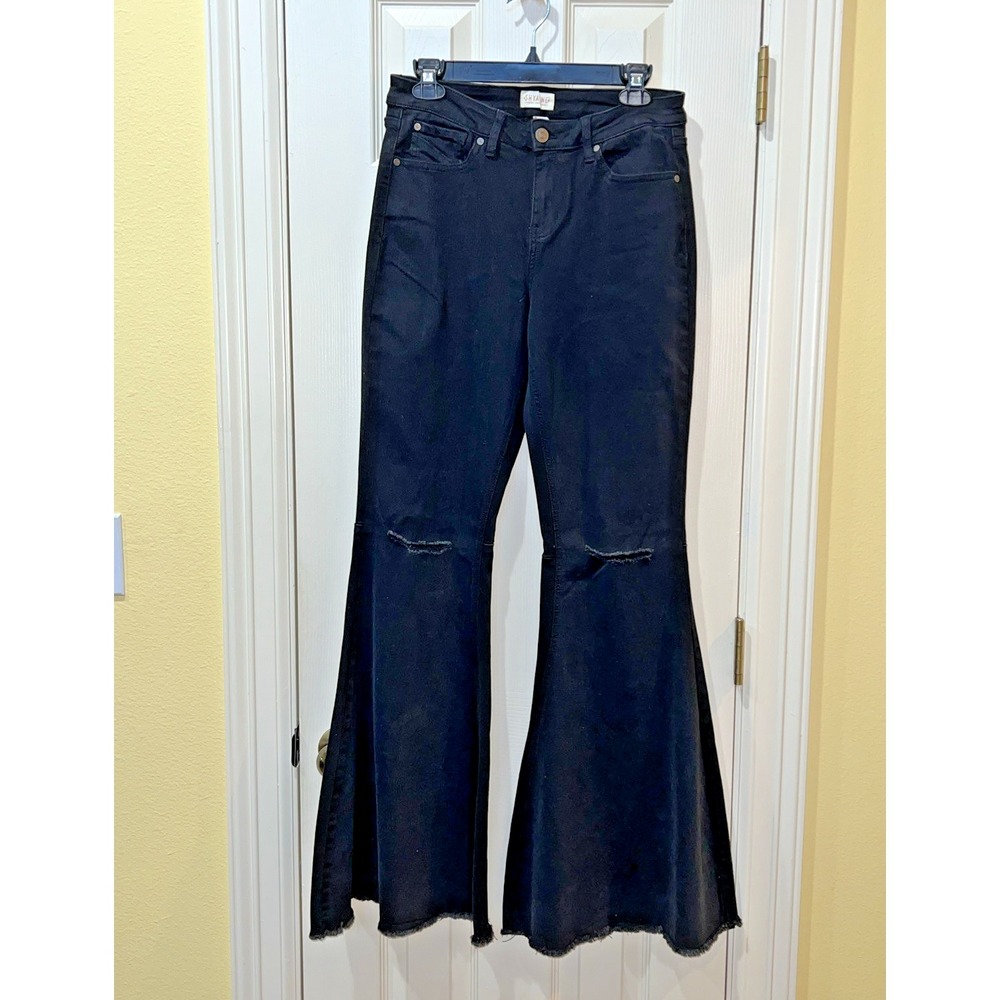 Shyanne High Rise Flare Bell Bottom Pants Women Sz 28 Blk Knee Open Hippie